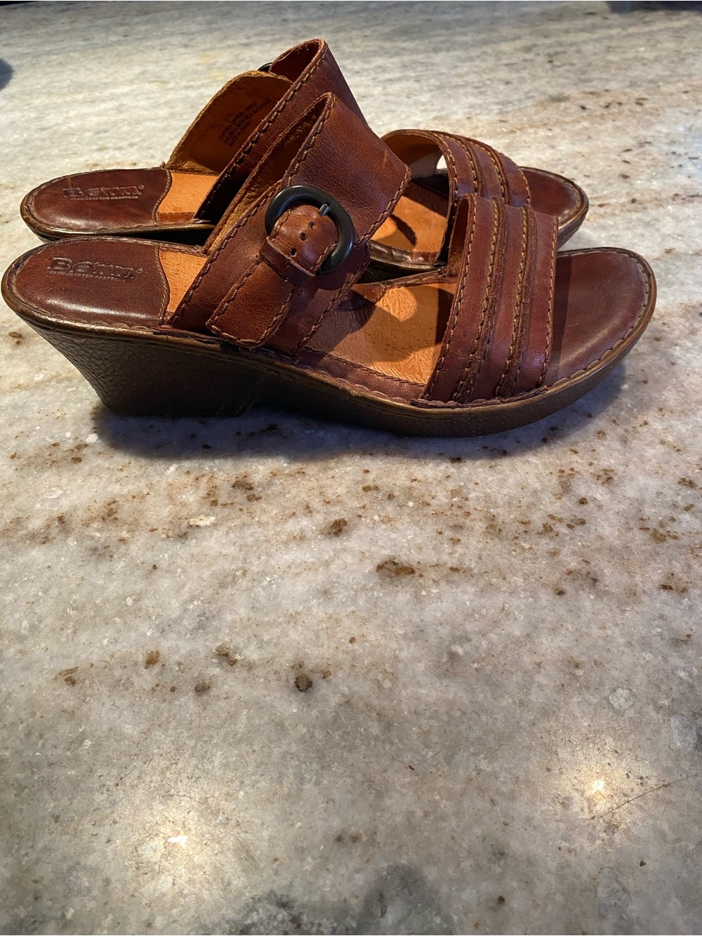 Born Azia Brown Leather Wedge Slide Sandals 11